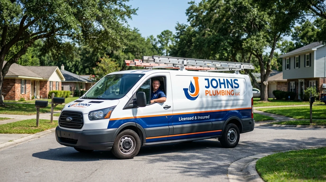 Johns Plumbing LLC service van in Creston, OH