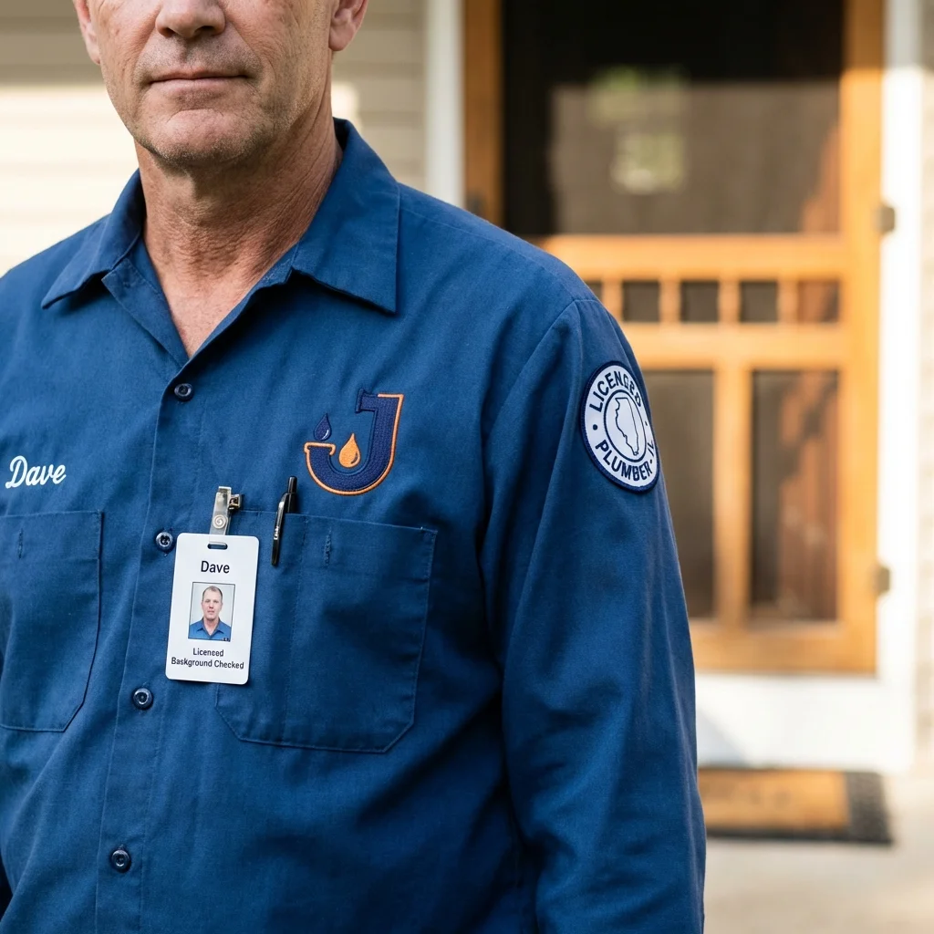 Licensed plumber showing ID badge in Creston, OH