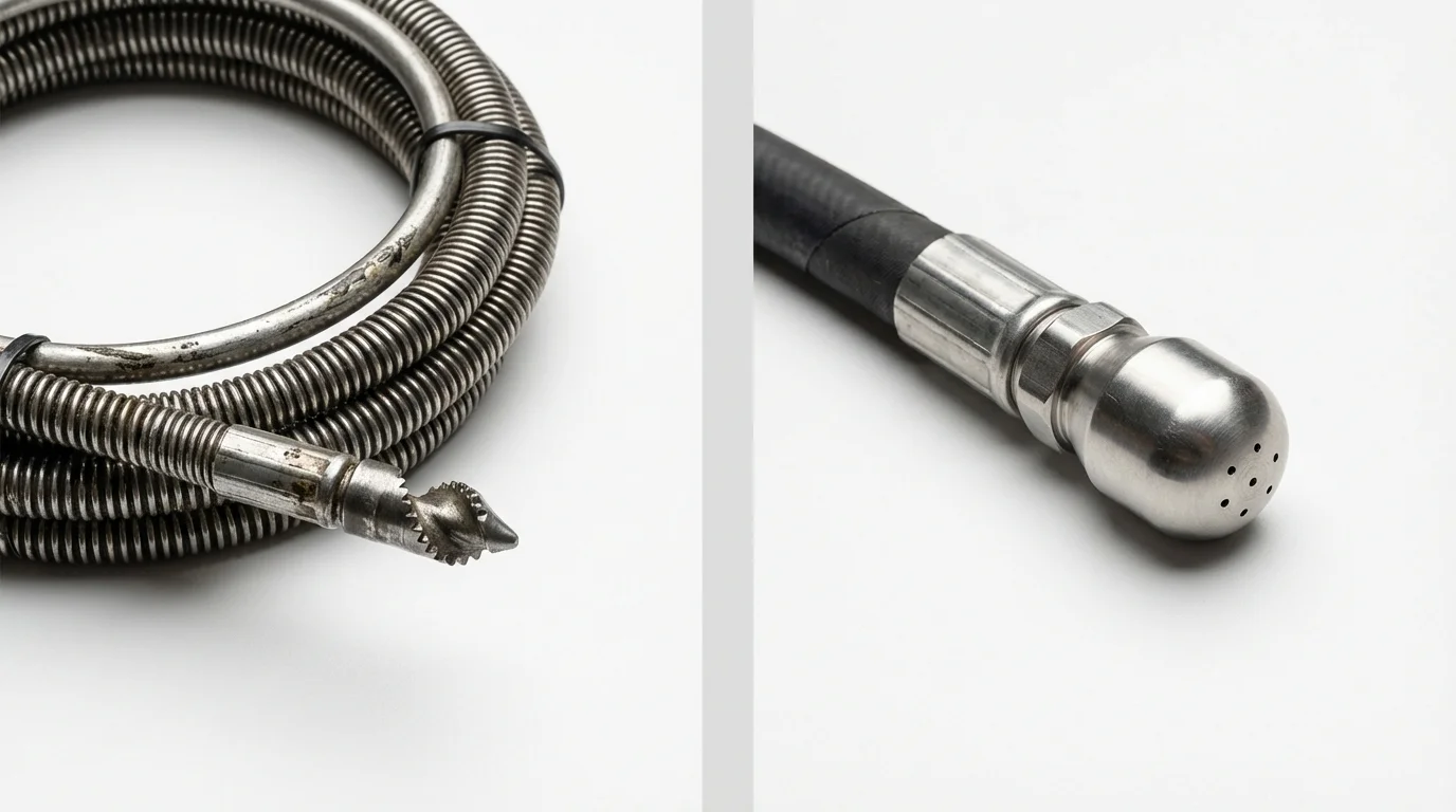 Drain snake cable and hydro jetting nozzle used for drain cleaning in Creston, OH
