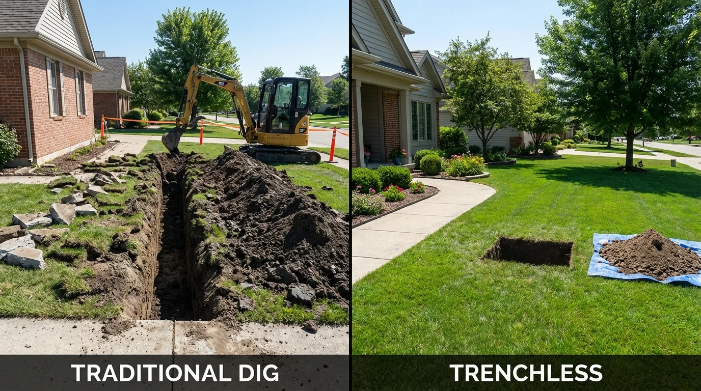 Trenchless sewer repair with minimal yard damage versus traditional excavation in Creston, OH